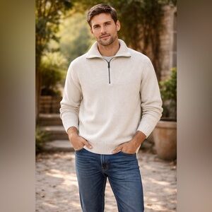 Quarter Zip Cream Chunky Marl Mock-Neck Sweater Preppy  M Banana Republic